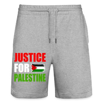 Justice for palestine - Short de jogging bio TRAINER Stanley/Stella unisexe - gris chiné - Devant - Nik (191cm) & Marisol (170cm)