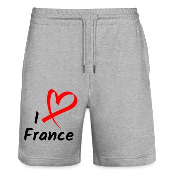 I Love France Ich Liebe Frankreich Herz Geschenk - Stanley/Stella Unisex Bio Joggingshorts Trainer  - Grau meliert - Vorne - Nik (191cm) & Marisol (170cm)