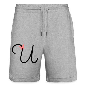 Lettre U Papillon Lettre - Short de jogging bio TRAINER Stanley/Stella unisexe - gris chiné - Devant - Nik (191cm) & Marisol (170cm)