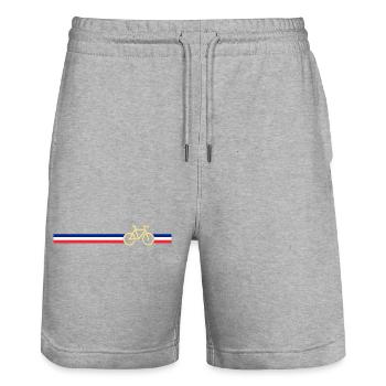 Vintage-Fahrrad auf farbigem Klebeband - Stanley/Stella Unisex Bio Joggingshorts Trainer  - Grau meliert - Vorne - Nik (191cm) & Marisol (170cm)