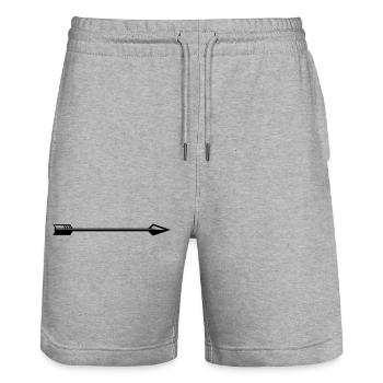 Bottom right arrow and arrow at the bottom left - Stanley/Stella Trainer Unisex Organic Jogging Shorts - heather grey - Front - Nik (191cm) & Marisol (170cm)