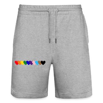 Regenbogen Herzen Pride - Stanley/Stella Unisex Bio Joggingshorts Trainer  - Grau meliert - Vorne - Nik (191cm) & Marisol (170cm)