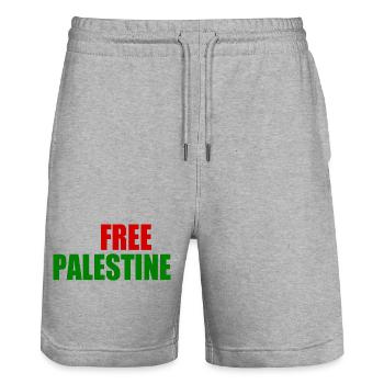 Free palestine - Short de jogging bio TRAINER Stanley/Stella unisexe - gris chiné - Devant - Nik (191cm) & Marisol (170cm)