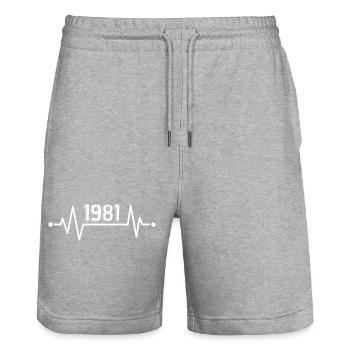 1981 Birthday Gift Awesome Since 1981 - Stanley/Stella Trainer Unisex Organic Jogging Shorts - heather grey - Front - Nik (191cm) & Marisol (170cm)