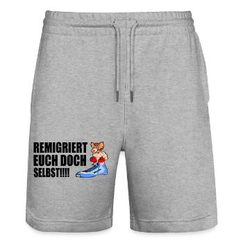 Remigrez vous-mêmes - Short de jogging bio TRAINER Stanley/Stella unisexe - gris chiné - Devant - Nik (191cm) & Marisol (170cm)