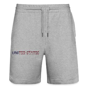 United State Flag - Stanley/Stella Trainer Unisex Organic Jogging Shorts - heather grey - Front - Nik (191cm) & Marisol (170cm)