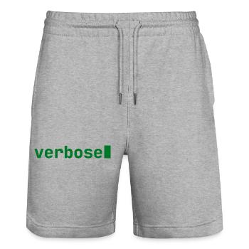Ressentir une expression Verbose | Humeur du développeur | sombre - Short de jogging bio TRAINER Stanley/Stella unisexe - gris chiné - Devant - Nik (191cm) & Marisol (170cm)