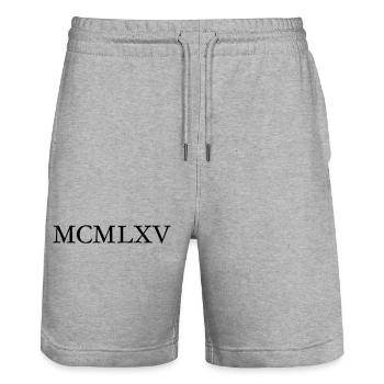 MCMLXV Jahrgang 1965 Geburtstag - Stanley/Stella Unisex Bio Joggingshorts Trainer  - Grau meliert - Vorne - Nik (191cm) & Marisol (170cm)