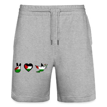Free palestine - Short de jogging bio TRAINER Stanley/Stella unisexe - gris chiné - Devant - Nik (191cm) & Marisol (170cm)