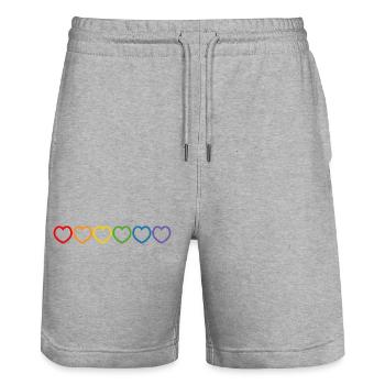 Regenbogenherzchen outline - Stanley/Stella Unisex Bio Joggingshorts Trainer  - Grau meliert - Vorne - Nik (191cm) & Marisol (170cm)