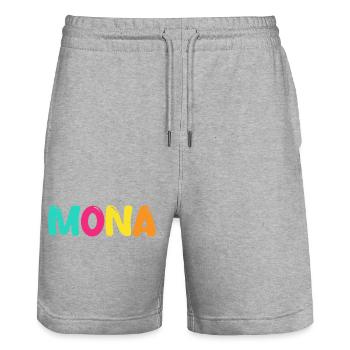 Nom - Mona - Short de jogging bio TRAINER Stanley/Stella unisexe - gris chiné - Devant - Nik (191cm) & Marisol (170cm)