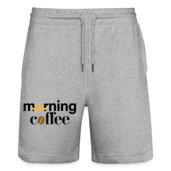 café du matin - Short de jogging bio TRAINER Stanley/Stella unisexe - gris chiné - Devant - Nik (191cm) & Marisol (170cm)