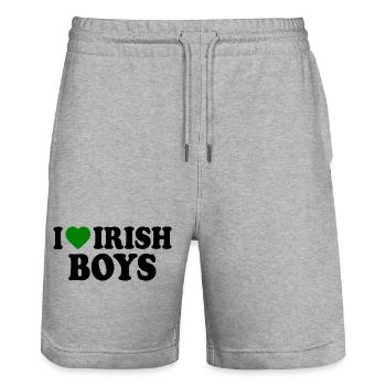 I love irish boys - Stanley/Stella Trainer Unisex Organic Jogging Shorts - heather grey - Front - Nik (191cm) & Marisol (170cm)