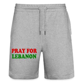 Pray for lebanon - Short de jogging bio TRAINER Stanley/Stella unisexe - gris chiné - Devant - Nik (191cm) & Marisol (170cm)