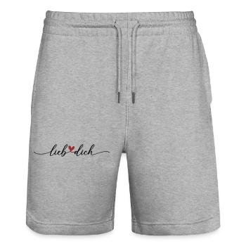 Lieb dich Herz Schrift - Stanley/Stella Unisex Bio Joggingshorts Trainer  - Grau meliert - Vorne - Nik (191cm) & Marisol (170cm)