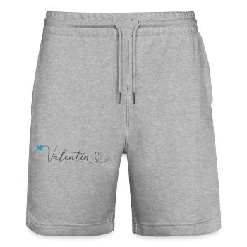 Valentin Name First name Calligraphy Heart - Stanley/Stella Trainer Unisex Organic Jogging Shorts - heather grey - Front - Nik (191cm) & Marisol (170cm)