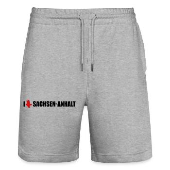I love Sachsen-Anhalt Liebe - Stanley/Stella Unisex Bio Joggingshorts Trainer  - Grau meliert - Vorne - Nik (191cm) & Marisol (170cm)