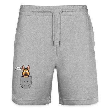 Schäferhund in Brusttasche, lustig - Stanley/Stella Unisex Bio Joggingshorts Trainer  - Grau meliert - Vorne - Nik (191cm) & Marisol (170cm)