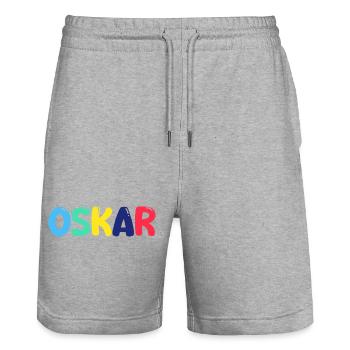 Name - Oscar - Stanley/Stella Trainer Unisex Organic Jogging Shorts - heather grey - Front - Nik (191cm) & Marisol (170cm)