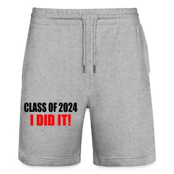Class of 2024 - Short de jogging bio TRAINER Stanley/Stella unisexe - gris chiné - Devant - Nik (191cm) & Marisol (170cm)