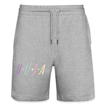 HÜJA, Hü - Farbenfrohes Reitsport-Shirt - Stanley/Stella Unisex Bio Joggingshorts Trainer  - Grau meliert - Vorne - Nik (191cm) & Marisol (170cm)