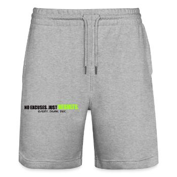 NO EXCUSES - Performance mindset Shirt - Stanley/Stella Unisex Bio Joggingshorts Trainer  - Grau meliert - Vorne - Nik (191cm) & Marisol (170cm)