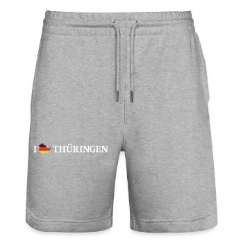 I love Thüringen Deutschland - Stanley/Stella Unisex Bio Joggingshorts Trainer  - Grau meliert - Vorne - Nik (191cm) & Marisol (170cm)