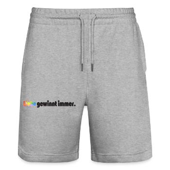 Liebe gewinnt immer Frieden Statement Vielfalt - Stanley/Stella Unisex Bio Joggingshorts Trainer  - Grau meliert - Vorne - Nik (191cm) & Marisol (170cm)