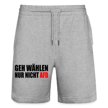 geh wählen nur nicht afd - Stanley/Stella Unisex Bio Joggingshorts Trainer  - Grau meliert - Vorne - Nik (191cm) & Marisol (170cm)