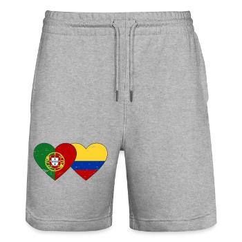 Portugal Colombie Drapeau Coeur Utilisé - Short de jogging bio TRAINER Stanley/Stella unisexe - gris chiné - Devant - Nik (191cm) & Marisol (170cm)