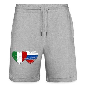 Italy Russia Flag Heart Used - Stanley/Stella Trainer Unisex Organic Jogging Shorts - heather grey - Front - Nik (191cm) & Marisol (170cm)