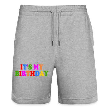 Its my birthday - Short de jogging bio TRAINER Stanley/Stella unisexe - gris chiné - Devant - Nik (191cm) & Marisol (170cm)