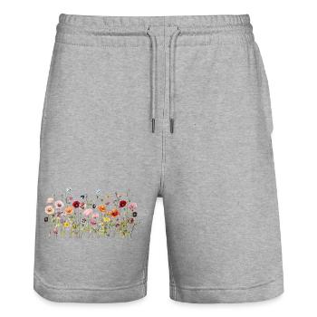 Prairie de fleurs sauvages – Fleurs d’aquarelle naturelles - Short de jogging bio TRAINER Stanley/Stella unisexe - gris chiné - Devant - Nik (191cm) & Marisol (170cm)