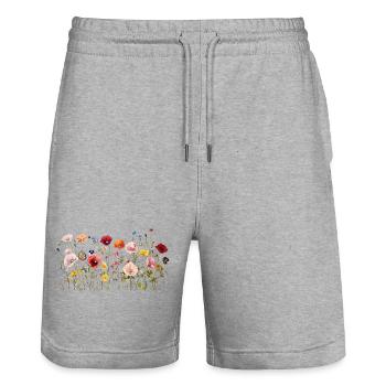 Prairie de fleurs sauvages – Fleurs d’aquarelle naturelles - Short de jogging bio TRAINER Stanley/Stella unisexe - gris chiné - Devant - Nik (191cm) & Marisol (170cm)