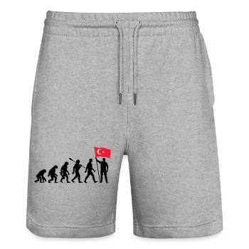 Turquie - Evolution - Drapeau - Nation - Short de jogging bio TRAINER Stanley/Stella unisexe - gris chiné - Devant - Nik (191cm) & Marisol (170cm)
