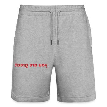 Vous êtes génial - Short de jogging bio TRAINER Stanley/Stella unisexe - gris chiné - Devant - Nik (191cm) & Marisol (170cm)