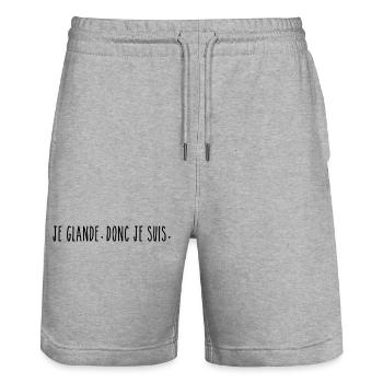Je Glande Donc Je Suis - Humour et Paresse - Short de jogging bio TRAINER Stanley/Stella unisexe - gris chiné - Devant - Nik (191cm) & Marisol (170cm)