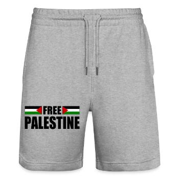Free palestine - Short de jogging bio TRAINER Stanley/Stella unisexe - gris chiné - Devant - Nik (191cm) & Marisol (170cm)