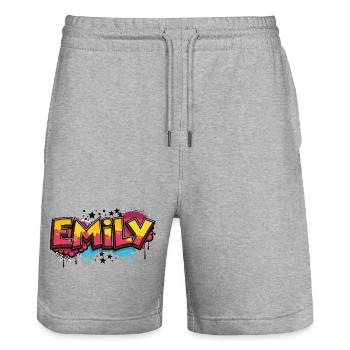 Emily Graffiti Cool Name First Name - Stanley/Stella Trainer Unisex Organic Jogging Shorts - heather grey - Front - Nik (191cm) & Marisol (170cm)
