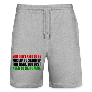 you don't need to be muslim to stand up for gaza - Stanley/Stella Unisex Bio Joggingshorts Trainer  - Grau meliert - Vorne - Nik (191cm) & Marisol (170cm)