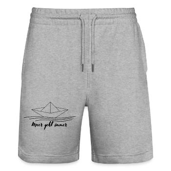 Papier Boot Origami mit Spruch und Meer - Stanley/Stella Unisex Bio Joggingshorts Trainer  - Grau meliert - Vorne - Nik (191cm) & Marisol (170cm)