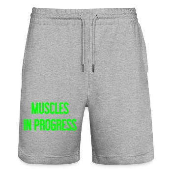 Muscles in Progress - Stanley/Stella Trainer Unisex Organic Jogging Shorts - heather grey - Front - Nik (191cm) & Marisol (170cm)