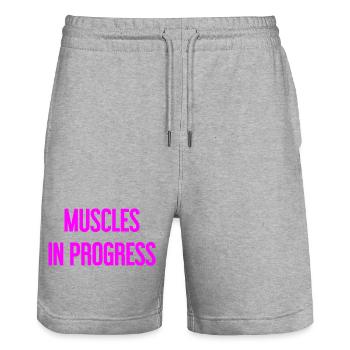 Muscles in Progress - Stanley/Stella Trainer Unisex Organic Jogging Shorts - heather grey - Front - Nik (191cm) & Marisol (170cm)