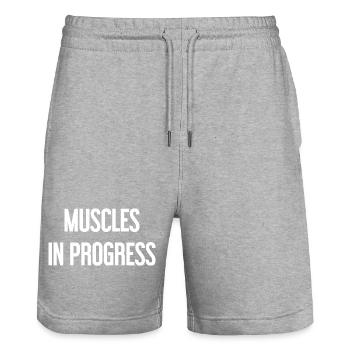 Muscles in Progress - Stanley/Stella Trainer Unisex Organic Jogging Shorts - heather grey - Front - Nik (191cm) & Marisol (170cm)