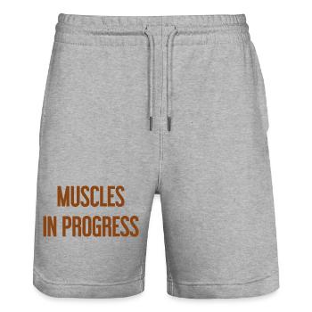 Muscles in Progress - Stanley/Stella Trainer Unisex Organic Jogging Shorts - heather grey - Front - Nik (191cm) & Marisol (170cm)