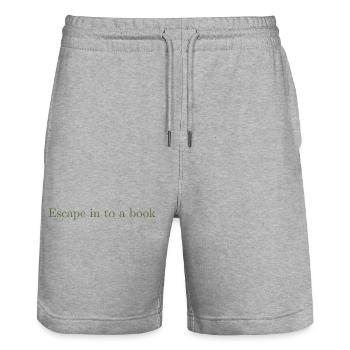 Escape in to a book - Olivegreen - Stanley/Stella Trainer Unisex Organic Jogging Shorts - heather grey - Front - Nik (191cm) & Marisol (170cm)