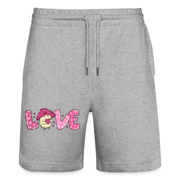 Mushroom in love heart couples valentine's day - Stanley/Stella Trainer Unisex Organic Jogging Shorts - heather grey - Front - Nik (191cm) & Marisol (170cm)