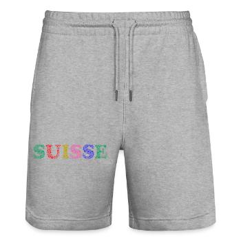 SUISSE. PAYS - Short de jogging bio TRAINER Stanley/Stella unisexe - gris chiné - Devant - Nik (191cm) & Marisol (170cm)