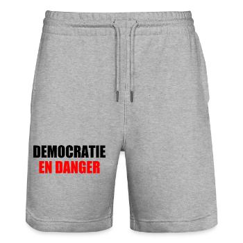 democratie en danger - Short de jogging bio TRAINER Stanley/Stella unisexe - gris chiné - Devant - Nik (191cm) & Marisol (170cm)