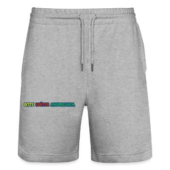 Bitte später ansprechen / Lustiges T-Shirt - Stanley/Stella Unisex Bio Joggingshorts Trainer  - Grau meliert - Vorne - Nik (191cm) & Marisol (170cm)